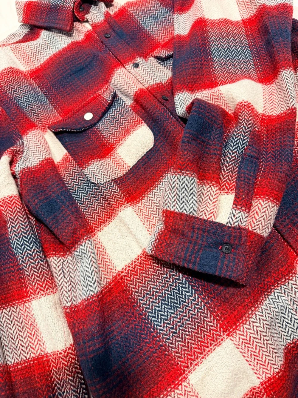 Richie Le Men’s Plaid Jacket Men's//  Red, Navy & Cream Lightweight Shirt Jacket